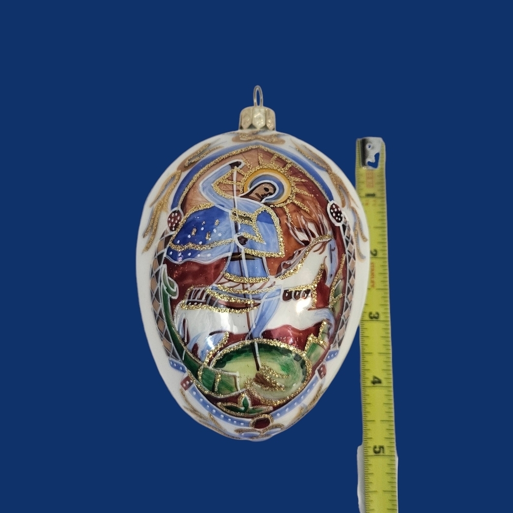MMA Vintage Large Hand Blown Glass St. George & the Dragon Egg Ornament - Picture 12 of 12
